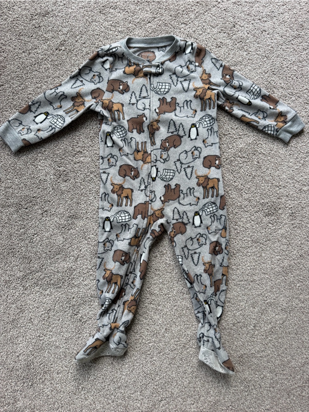 Carter's Gray Footed One-Piece with Woodland Animal Print